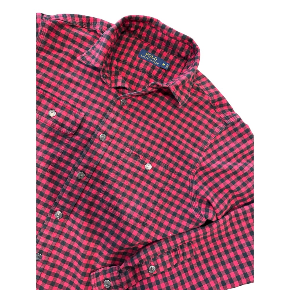 Polo Ralph Lauren Gingham Plaid Button Up Shirt‎ Men's Medium Red Black Pony
